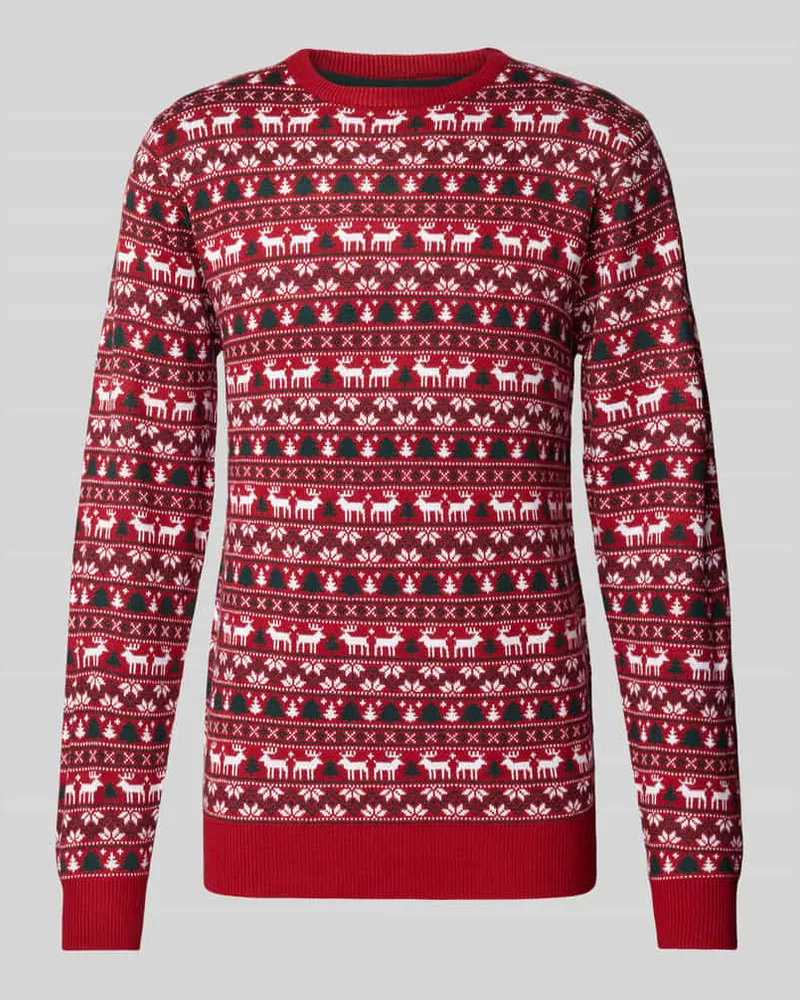 Lindbergh Strickpullover mit gerippten Abschlüssen Rot