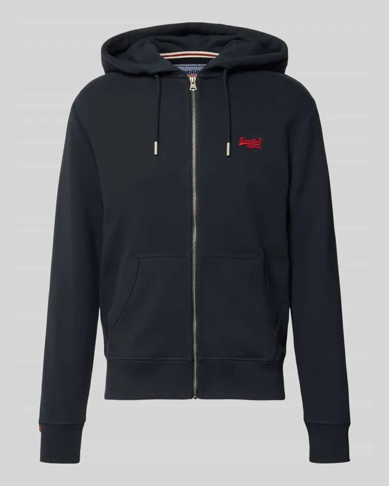 Superdry. Sweatjacke mit Kapuze und Logo-Stitching Dunkelblau