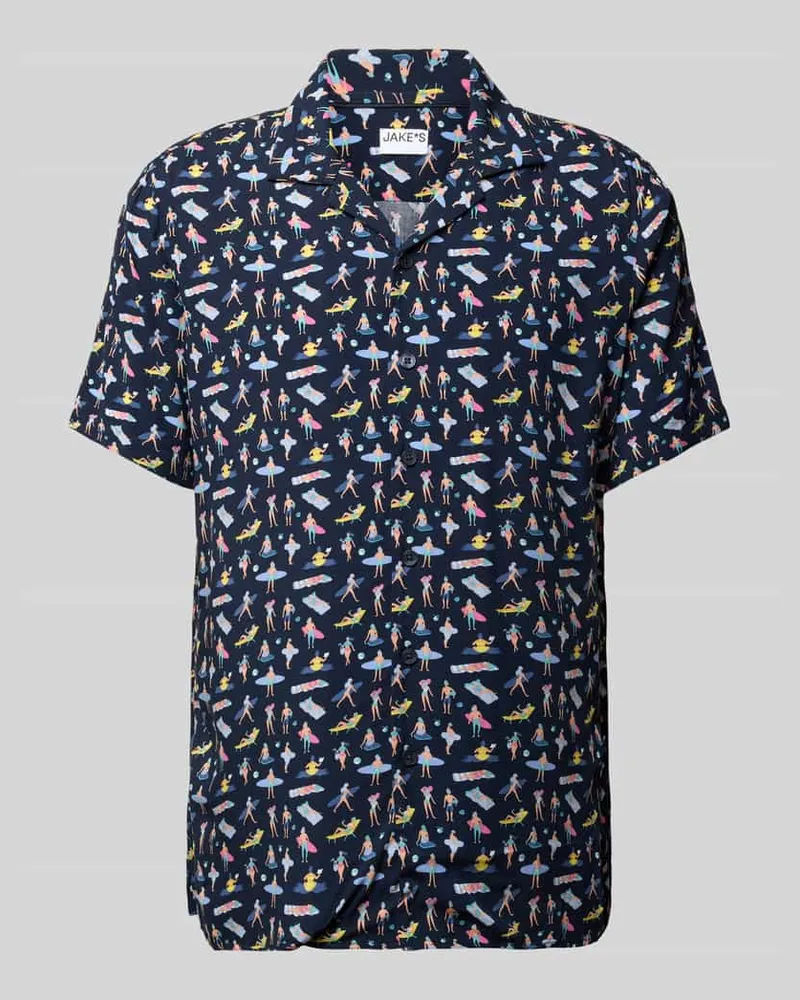 JAKE*S Slim Fit Freizeithemd mit kurzem Arm Marine