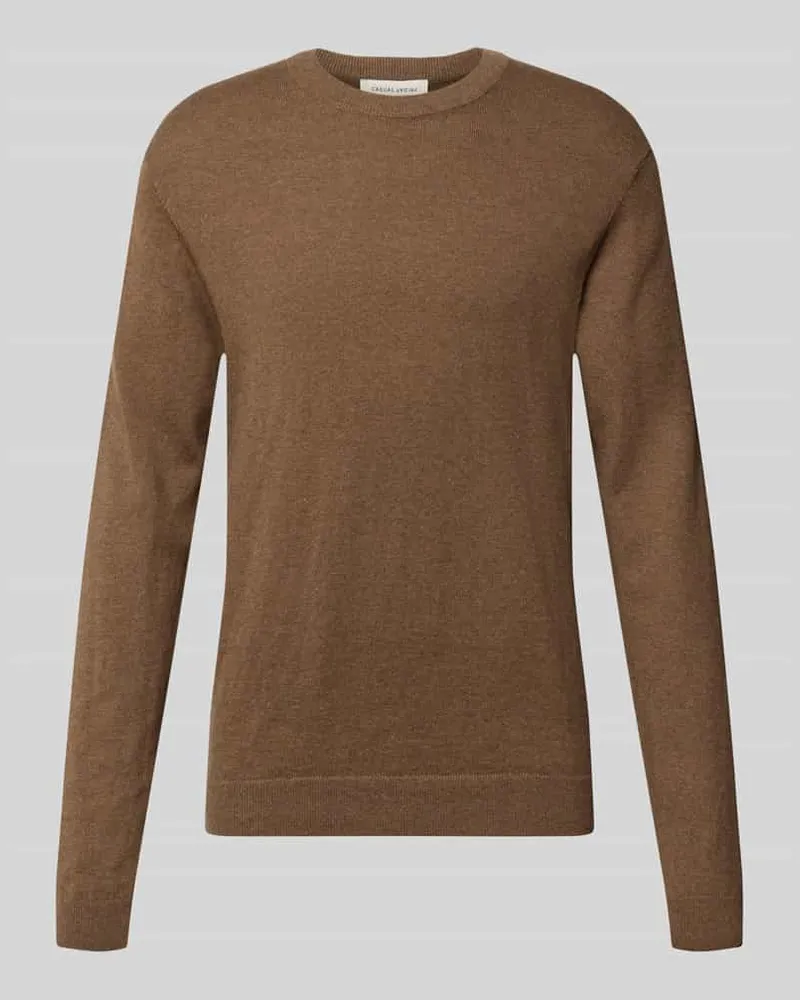 Casual Friday Regular Fit Strickpullover aus Baumwoll-Mix mit Kaschmir-Anteil Schoko