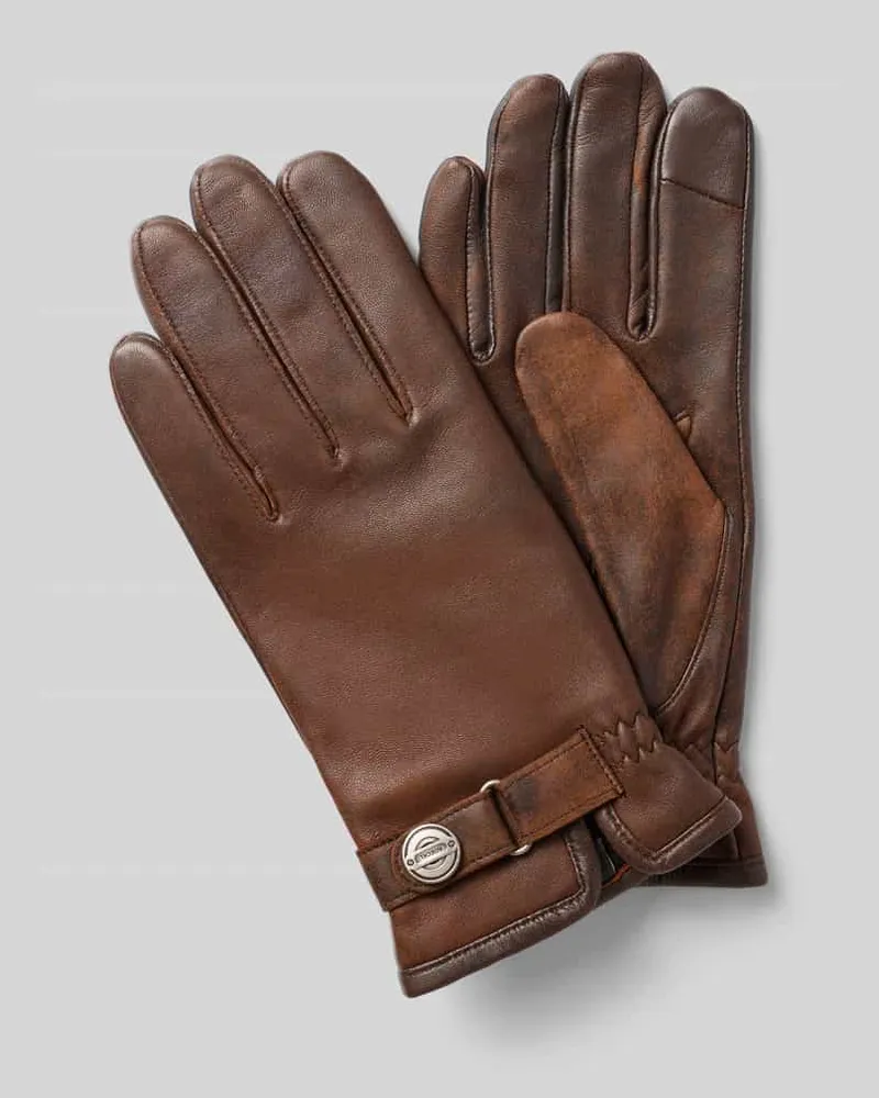 Roeckl Handschuhe aus Schafsleder mit Toch-Funktion Modell 'Stanton Dunkelbraun
