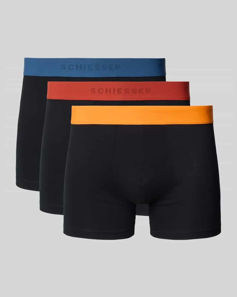 Schiesser Slim Fit Trunks mit Logo-Detail im 3er-Pack Black