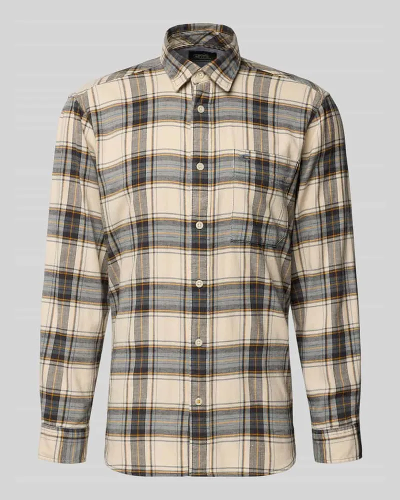Camel Active Regular Fit Freizeithemd aus Flanell mit Label-Stitching Offwhite