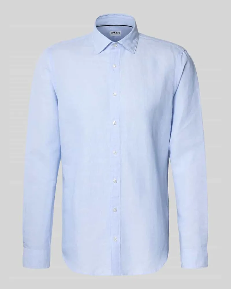 JAKE*S Slim Fit Business-Hemd aus Leinen-Mix Bleu
