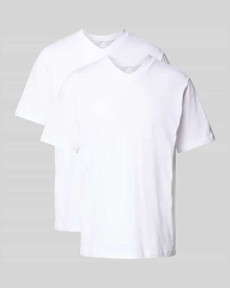 Schiesser T-Shirt mit geripptem V-Ausschnitt Weiss