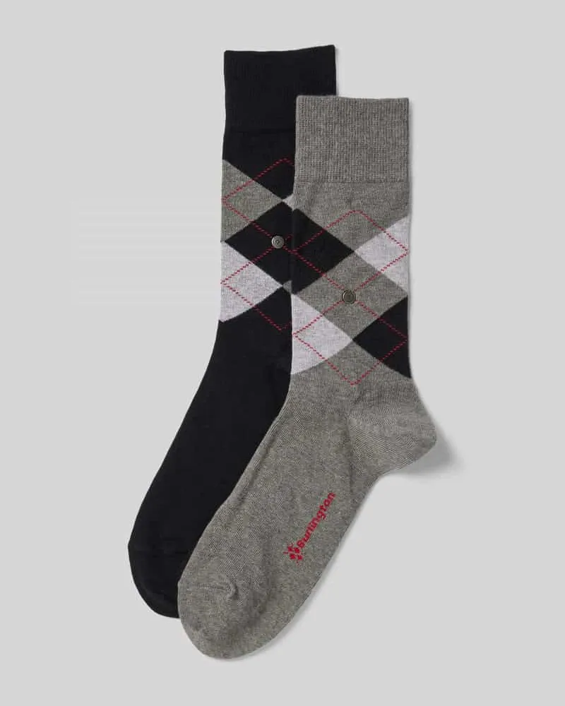 Burlington Socken mit Label-Applikation Modell 'Everyday Argyle' im 2er-Pack Hellgrau