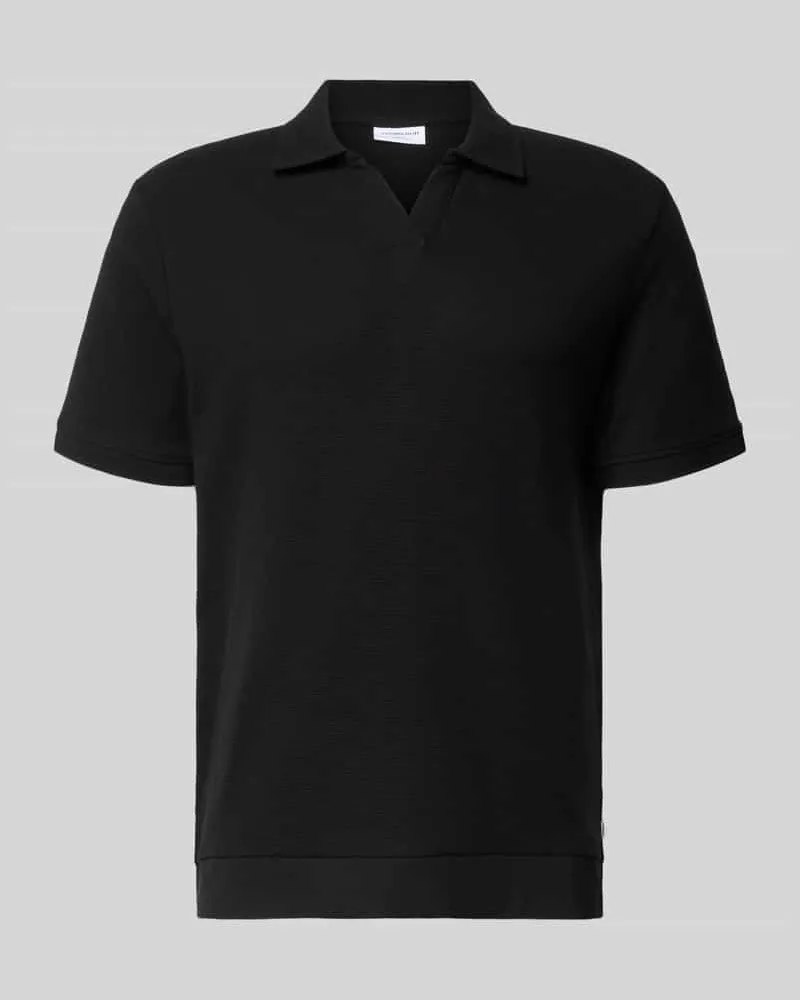 Lindbergh Comfort Fit Poloshirt mit V-Ausschnitt Black