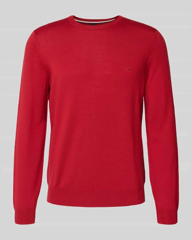 HUGO BOSS Regular Fit Strickpullover aus reiner Schurwolle Modell 'BOTTO Rot