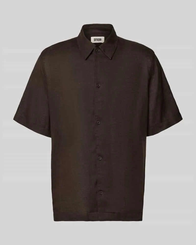 Drykorn Regular Fit Freizeithemd aus Leinen-Baumwoll-Mix Dunkelbraun
