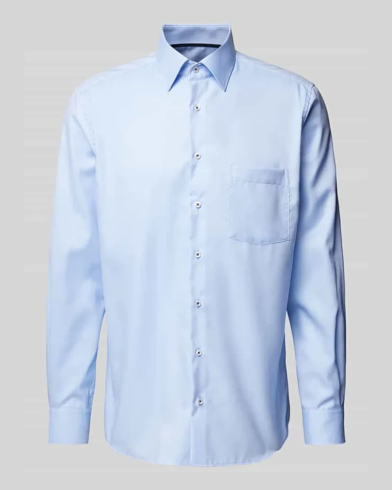 Eterna Regular Fit Businesshemd aus Uni Struktur Bleu