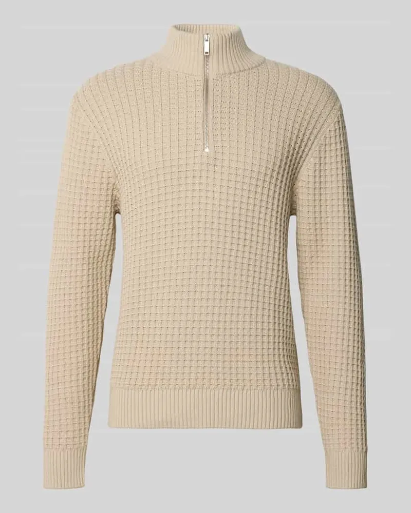 Selected Homme Regular Fit Troyer in Waffel-Struktur Modell 'TOM Sand