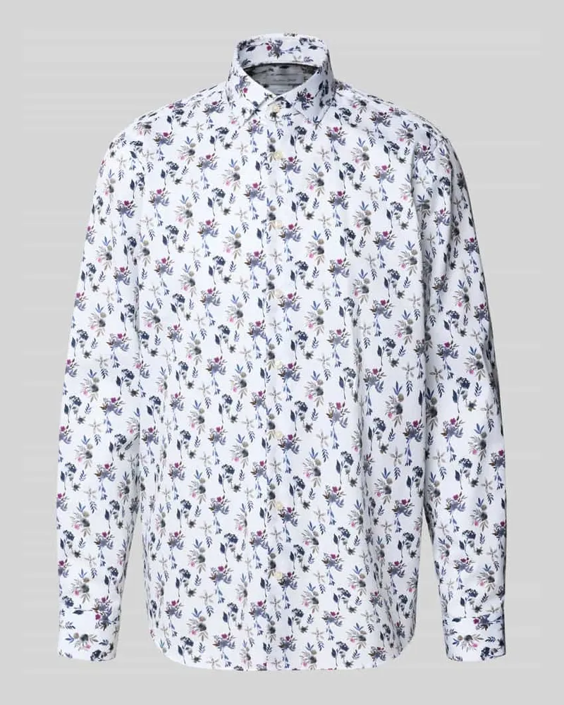 Christian Berg Regular Fit Businesshemd aus reiner Baumwolle mit floralem Muster Weiss