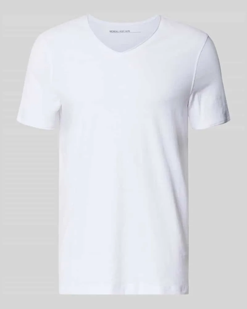 McNeal T-Shirt mit V-Ausschnitt und Rollsaum Weiss
