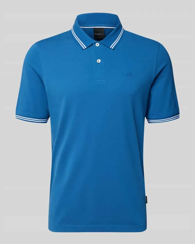 Bugatti Slim Fit Poloshirt mit Label-Stitching Jeansblau