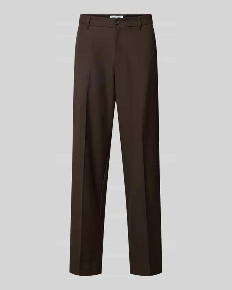 Samsøe & Samsøe Straight Fit Stoffhose aus Leinen-Mix mit Bügelfalten Schoko