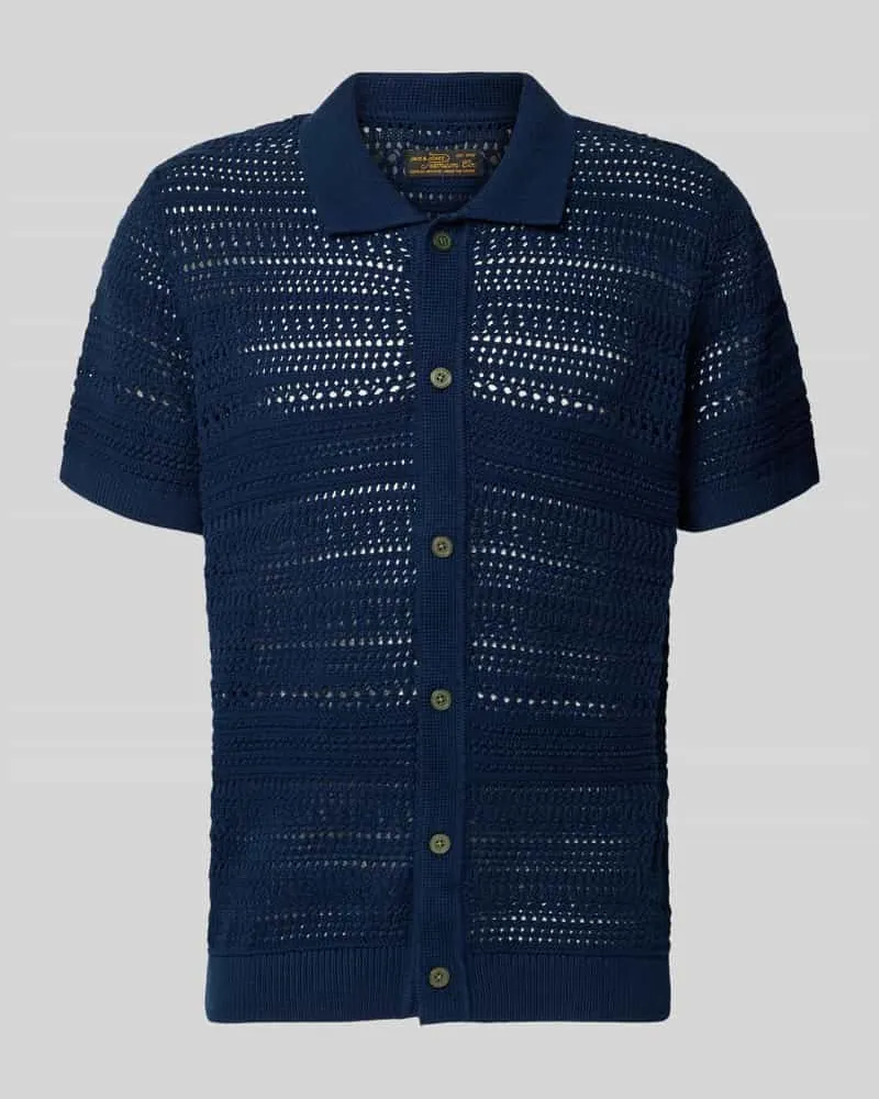 Jack & Jones Modern Fit Freizeithemd in Strick-Optik mit Knopfleiste Dunkelblau