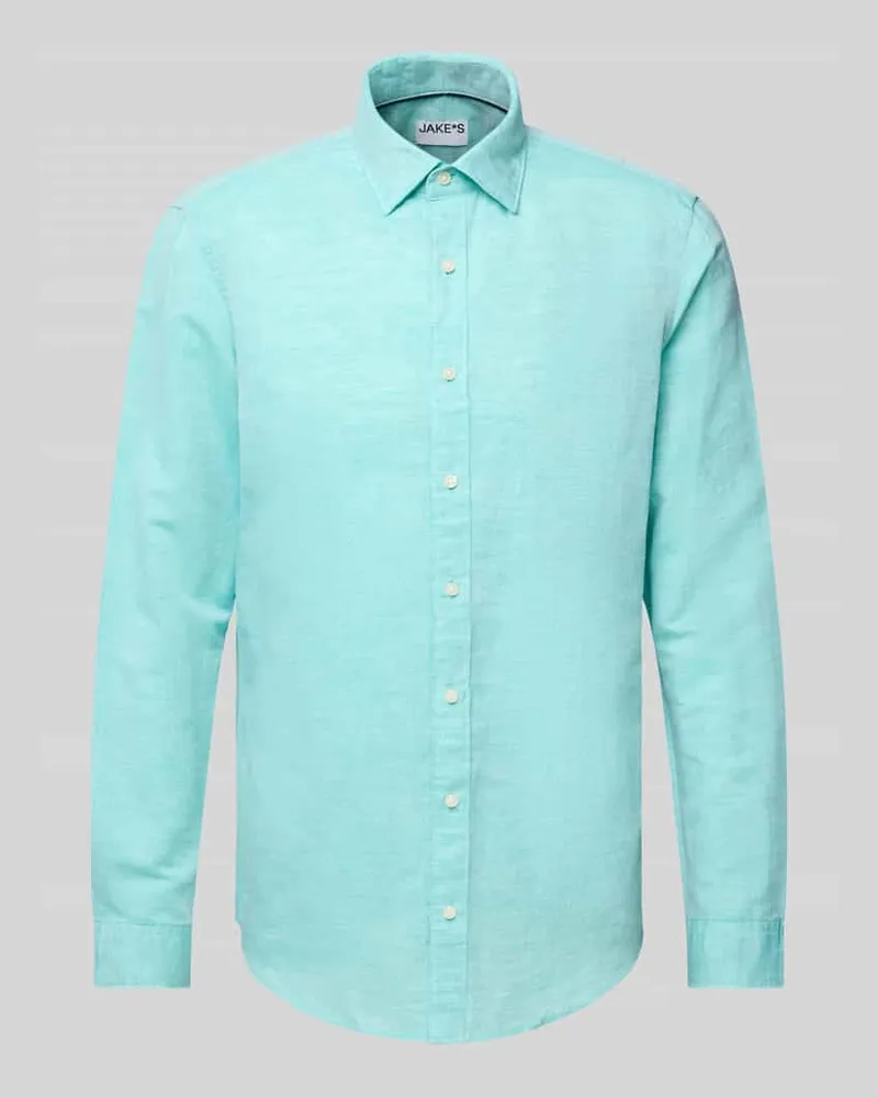 JAKE*S Slim Fit Freizeithemd aus Leinen-Baumwoll-Mix Aqua