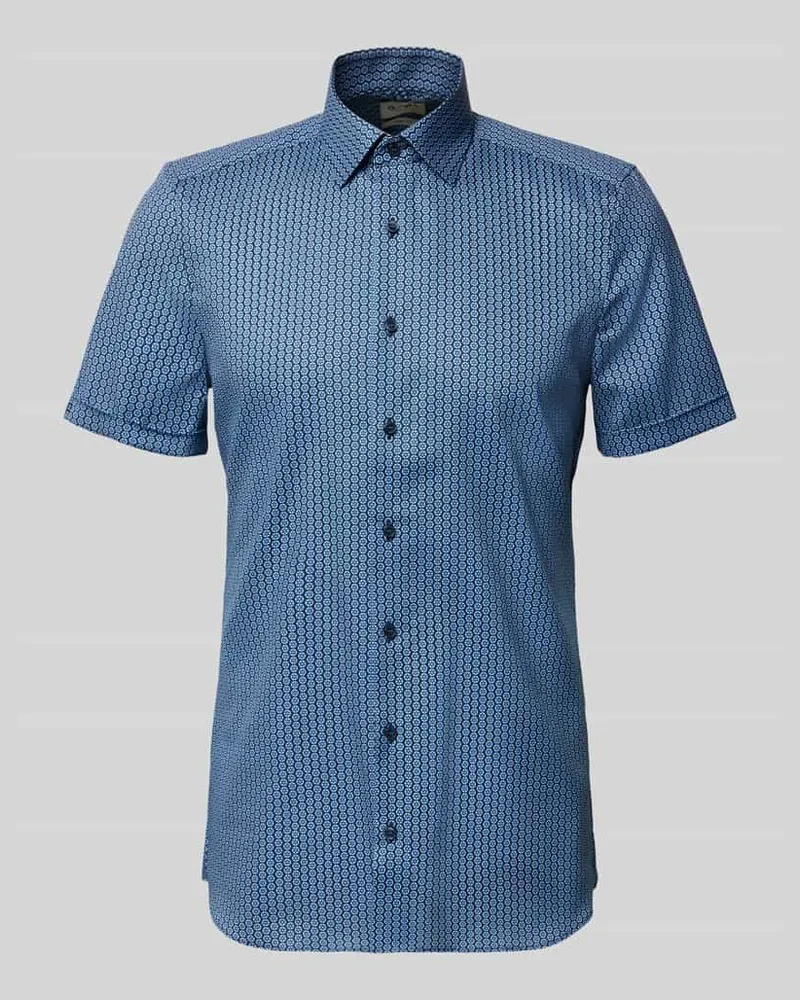 Olymp Slim Fit Business-Hemd im Allover-Look mit Kentkragen Marine