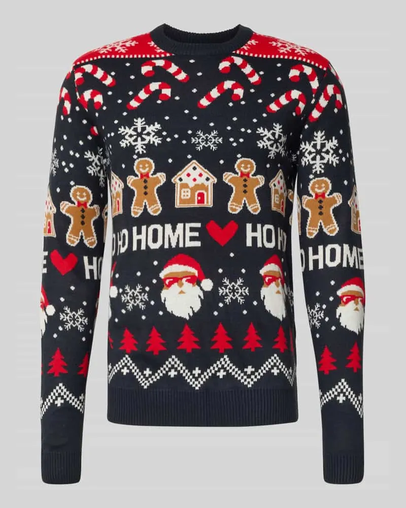 Lindbergh Strickpullover im Allover-Look Modell 'Santa Dunkelblau