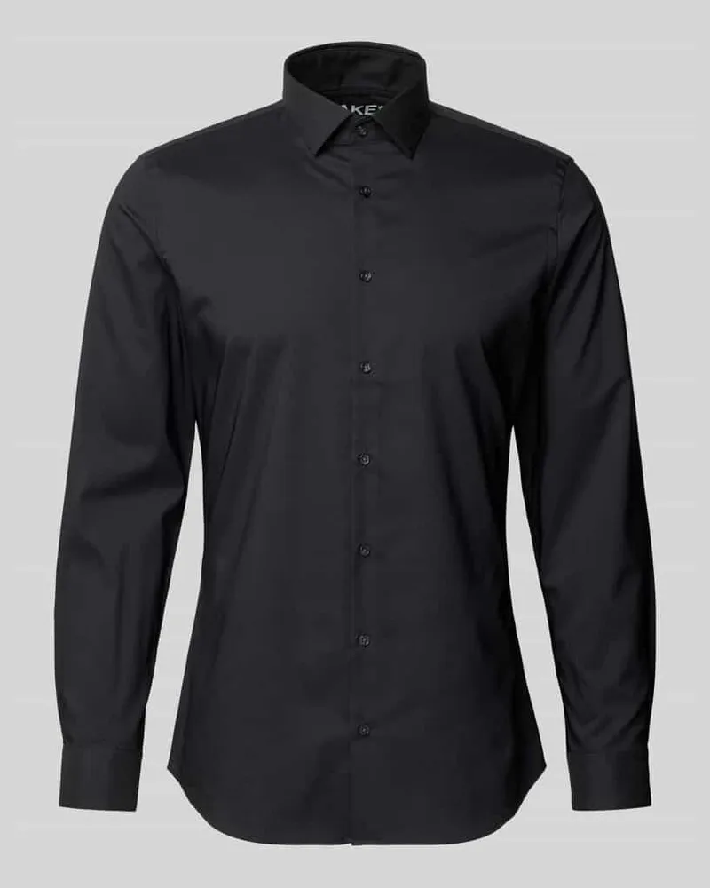 JAKE*S Super Slim Fit Business-Hemd mit Kentkragen Black