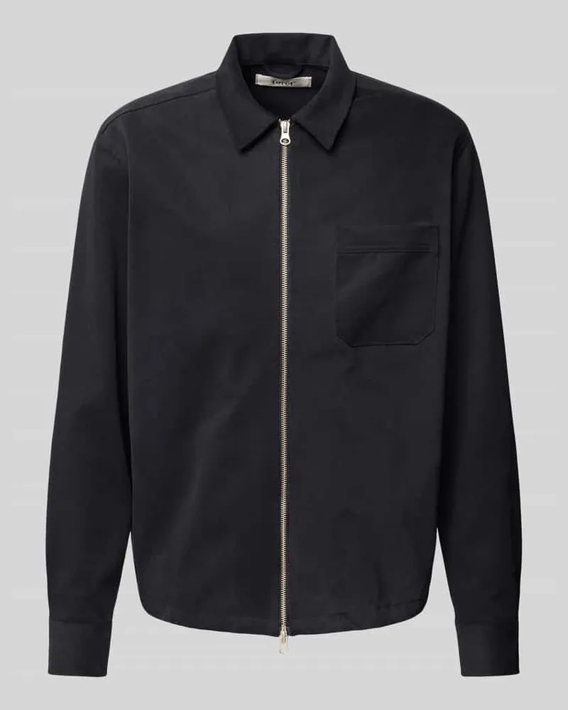 forét Regular Fit Hemdjacke mit Kentkragen und Zweiwege-Reißverschluss Black
