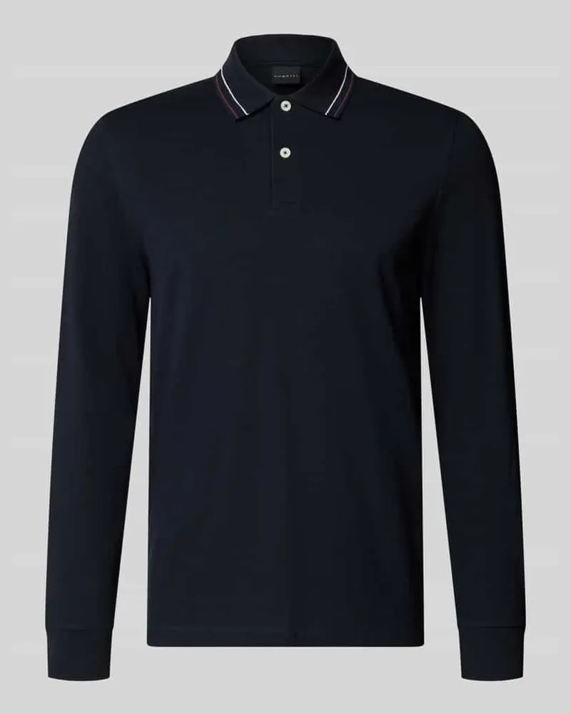Bugatti Regular Fit Langarm-Poloshirt mit Knopfleiste Marine