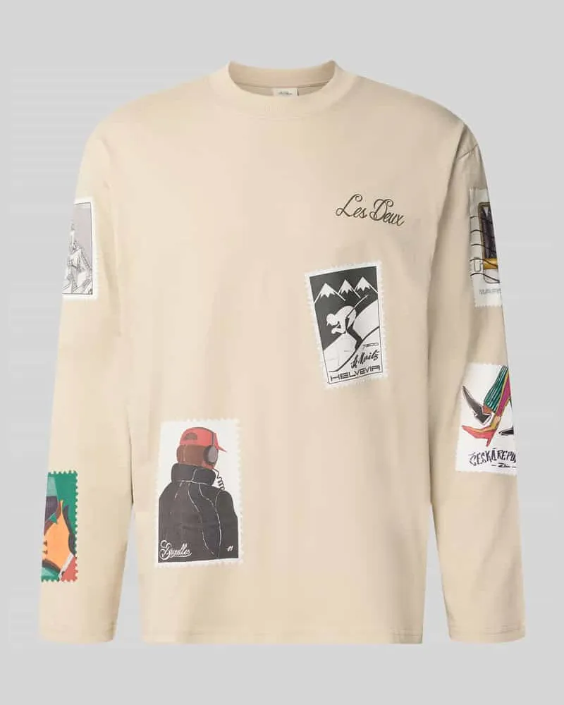 LES DEUX Longsleeves mit Motiv-Prints Modell 'Stamp Beige