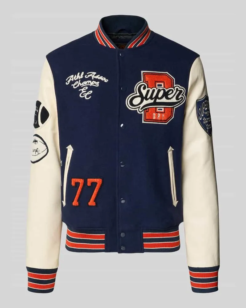 Superdry. College-Jacke mit Patches und Eingrifftaschen Marine