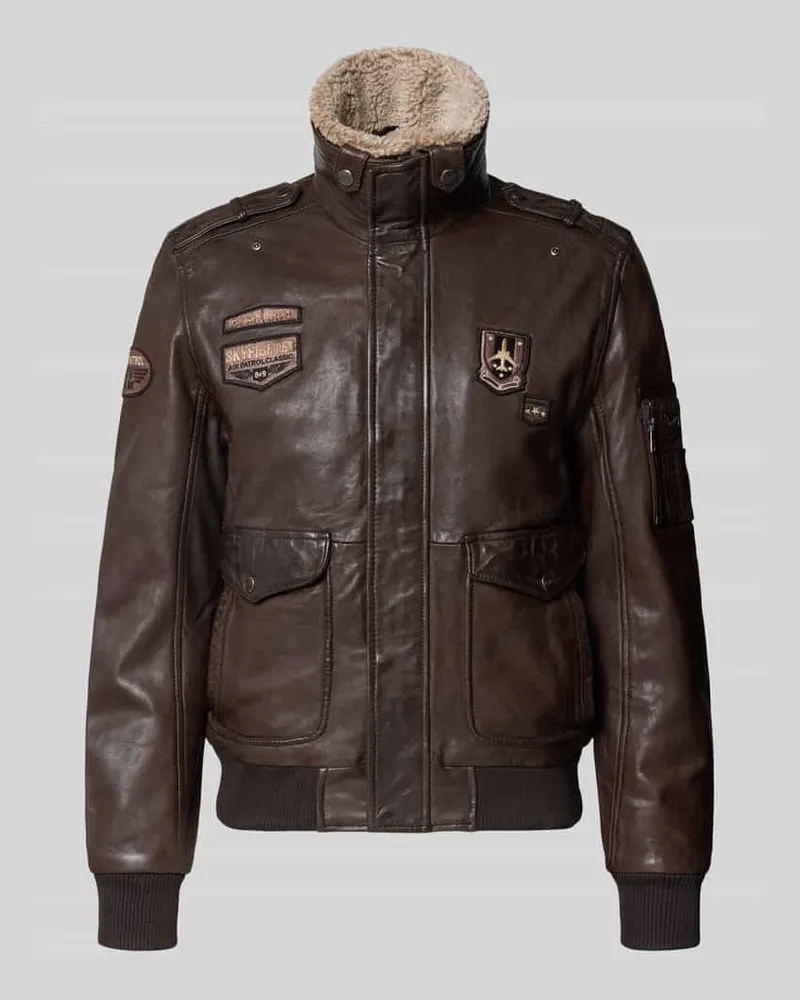 Mauritius Lederjacke mit Patches Modell 'MMCRUISE Dunkelbraun