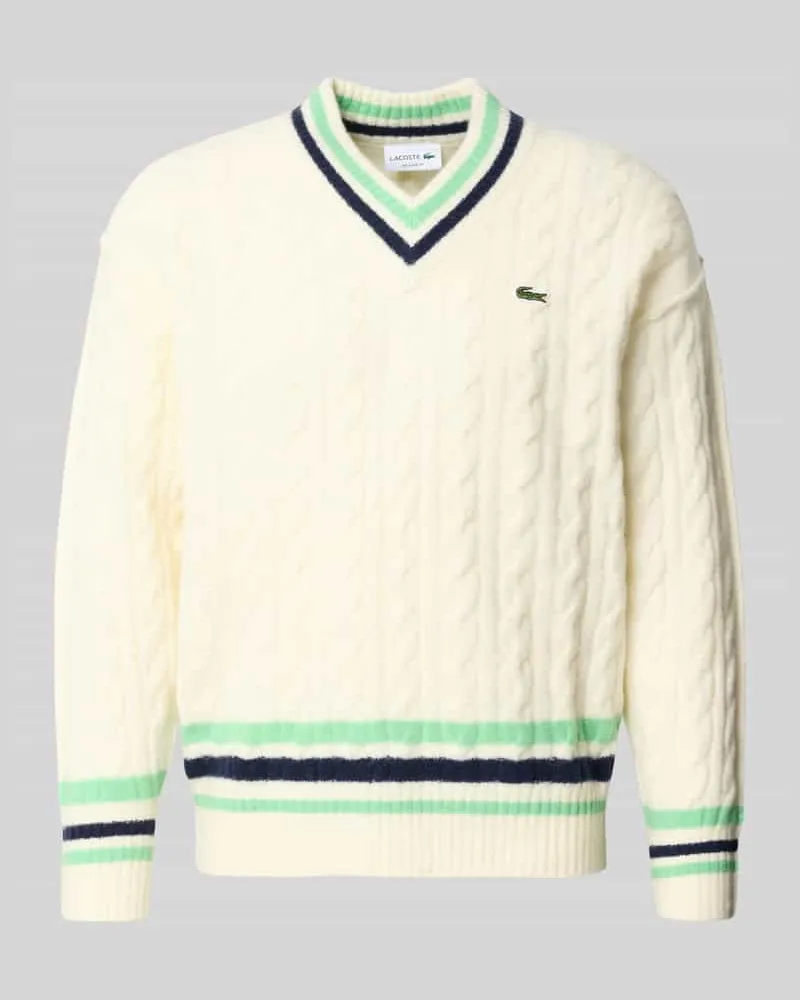 Lacoste Relaxed Fit Strickpullover aus Woll-Mix Offwhite