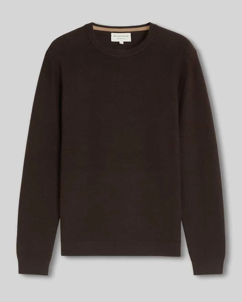 Tom Tailor Regular Fit Pullover mit Crew Neck Kragen Dunkelbraun