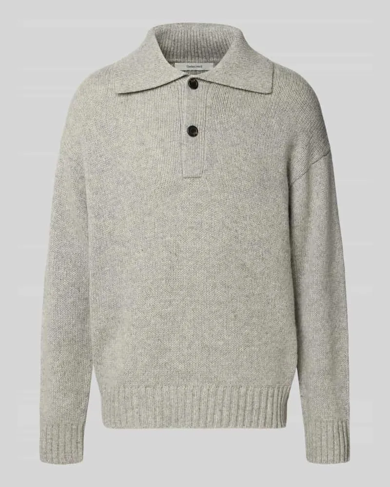 Selected Pullover mit Polokragen Hellgrau
