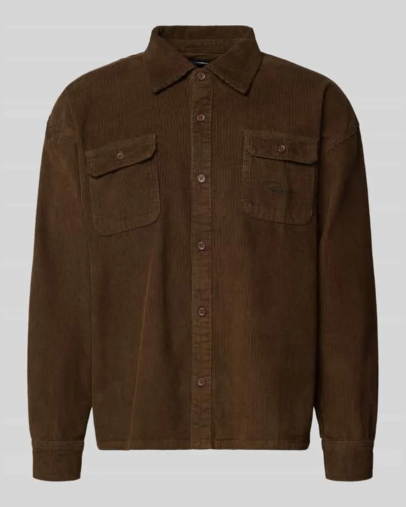 PEGADOR Freizeithemd mit Knopfleiste Dunkelbraun