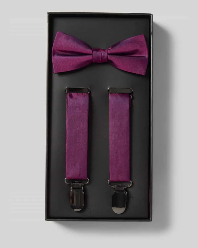 Monti Fliege und Hosenträger im Set aus reiner Seide Fuchsia
