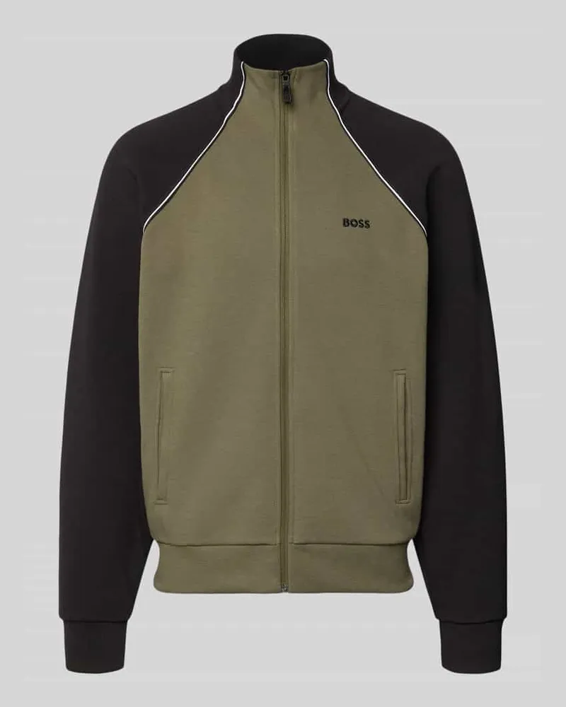 HUGO BOSS Regular Fit Sweatjacke aus Baumwoll-Mix Dunkelgruen