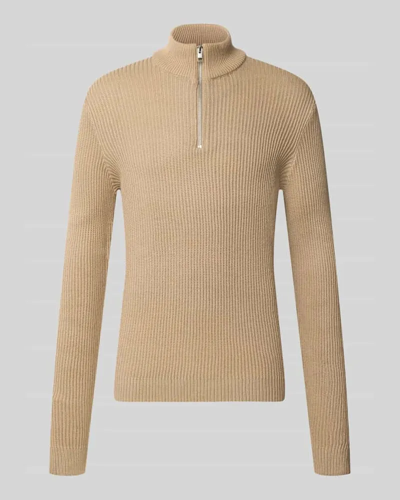 Jack & Jones Strickpullover mit Troyer-Kragen Modell 'PANNEL Beige