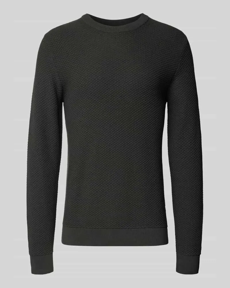 Lindbergh Strickpullover mit Strukturmuster und Rundhalsausschnitt Dunkelgruen