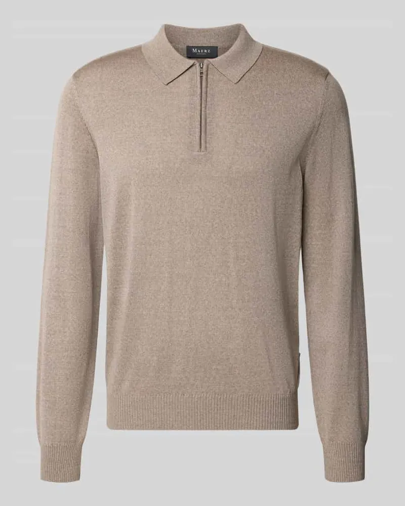 Maerz Strickpullover aus Schurwolle mit Polokragen Beige
