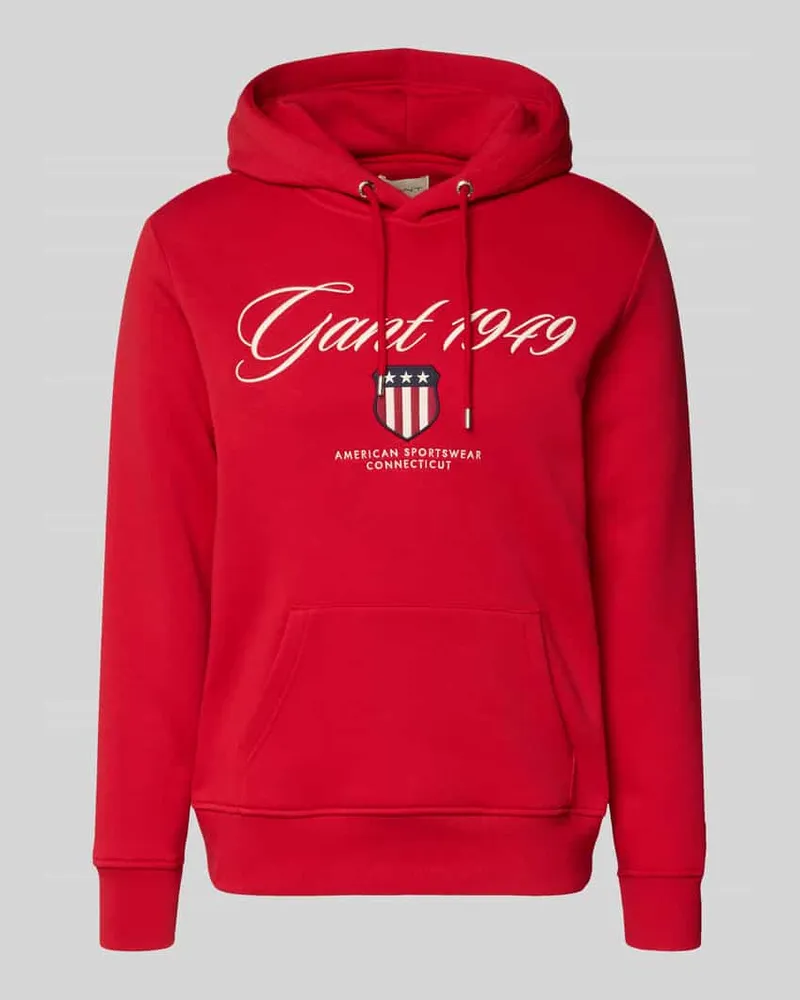 Gant Hoodie mit Label-Stitching und Känguru-Tasche Rot