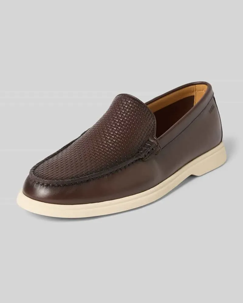 HUGO BOSS Slipper aus echtem Leder Dunkelbraun