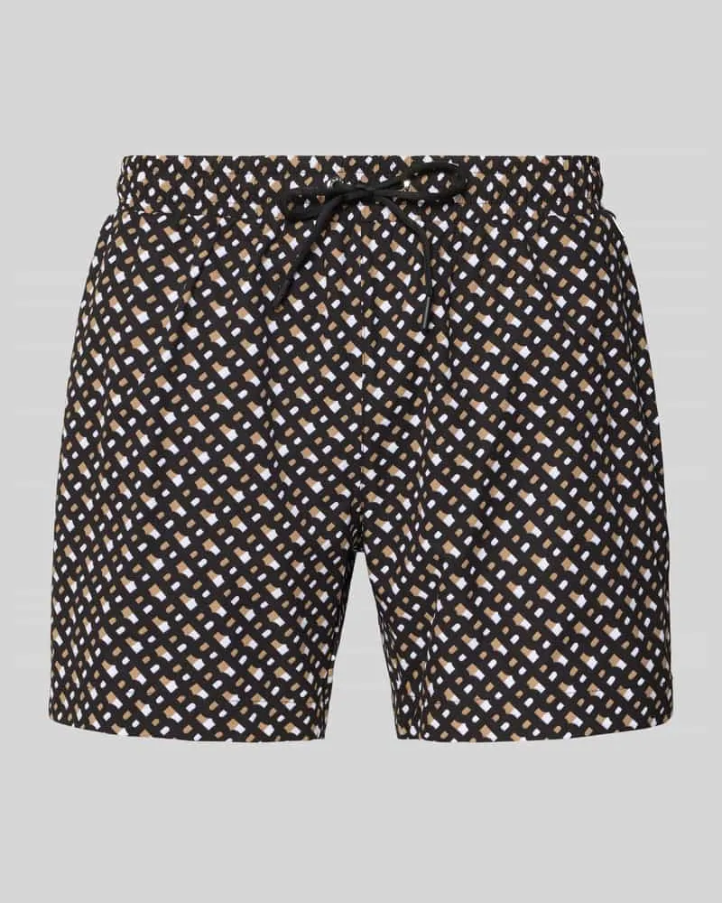 HUGO BOSS Regular Fit Badeshorts mit Allover-Muster Modell 'MANU NEW Black