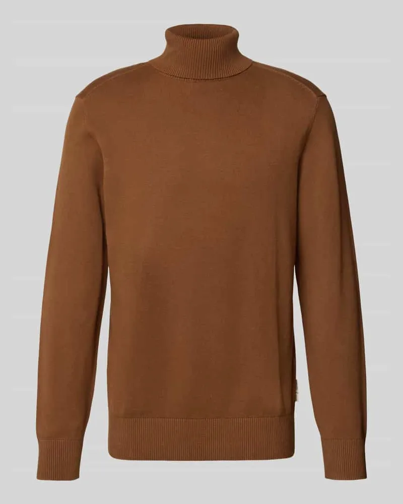 Tom Tailor Regular Fit Rollkragenpullover aus reiner Baumwolle Camel