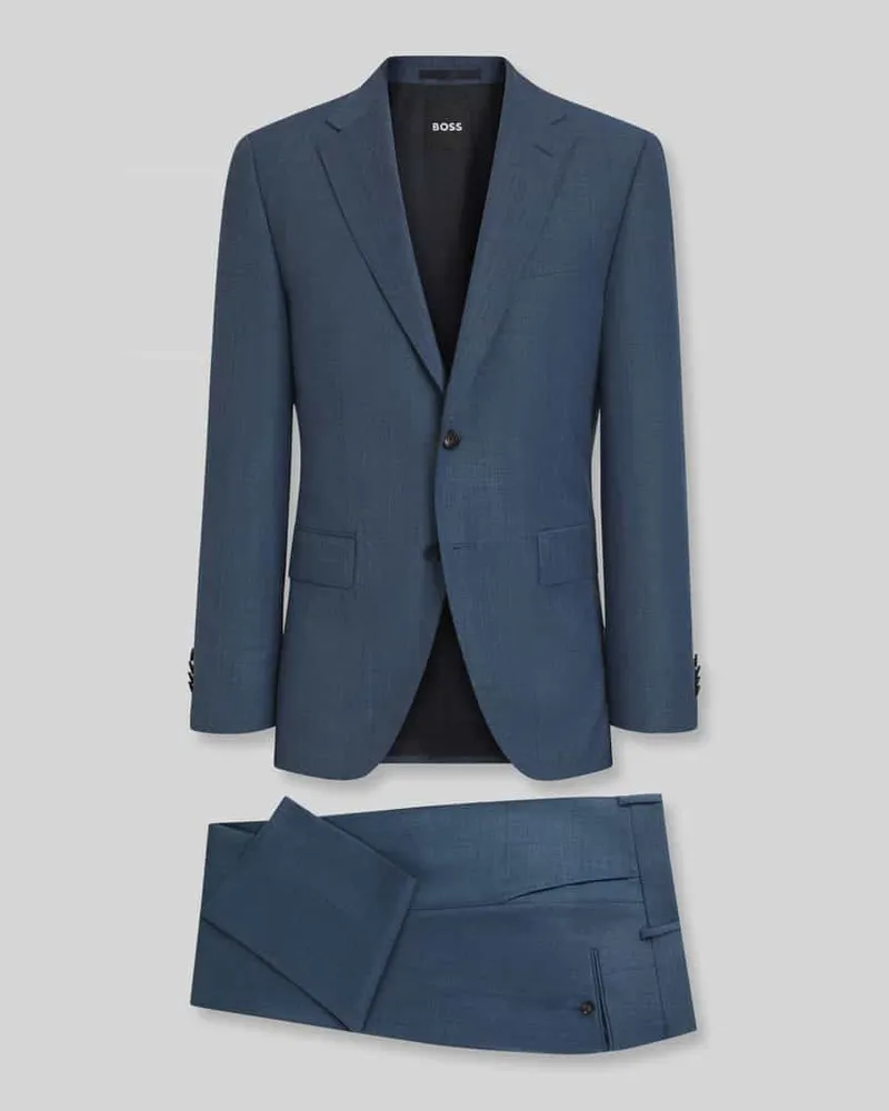 HUGO BOSS Slim Fit Anzug aus Wolle mit feinem Webmuster Blau