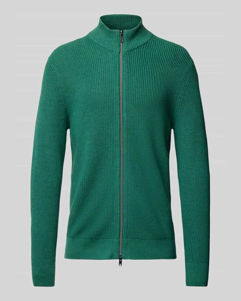 Christian Berg Strickjacke mit Zweiwege-Reißverschluss Dunkelgruen