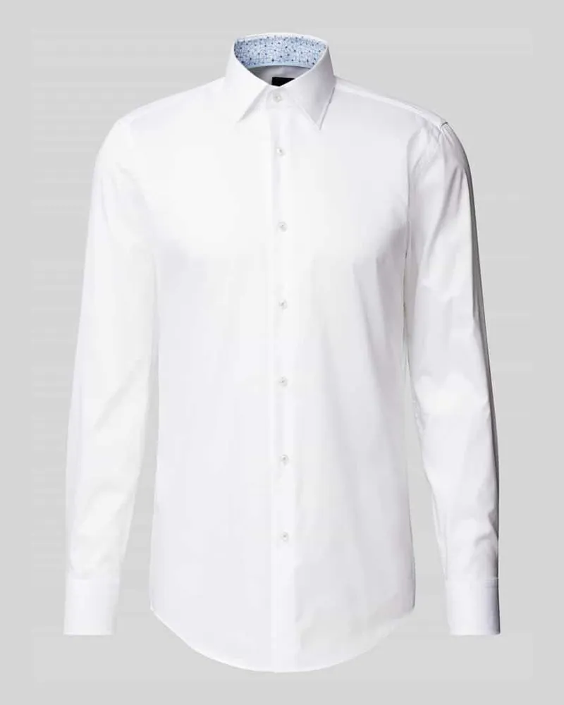 HUGO BOSS Regular Fit Business-Hemd aus Viskose mit Kentkragen Weiss