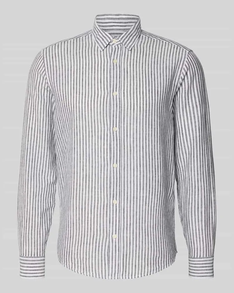 Only & Sons Regular Fit Freizeithemd aus Leinen-Baumwoll-Mix Modell 'CAIDEN Marine