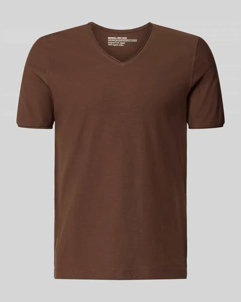 McNeal T-Shirt mit V-Ausschnitt und Rollsaum Schlamm
