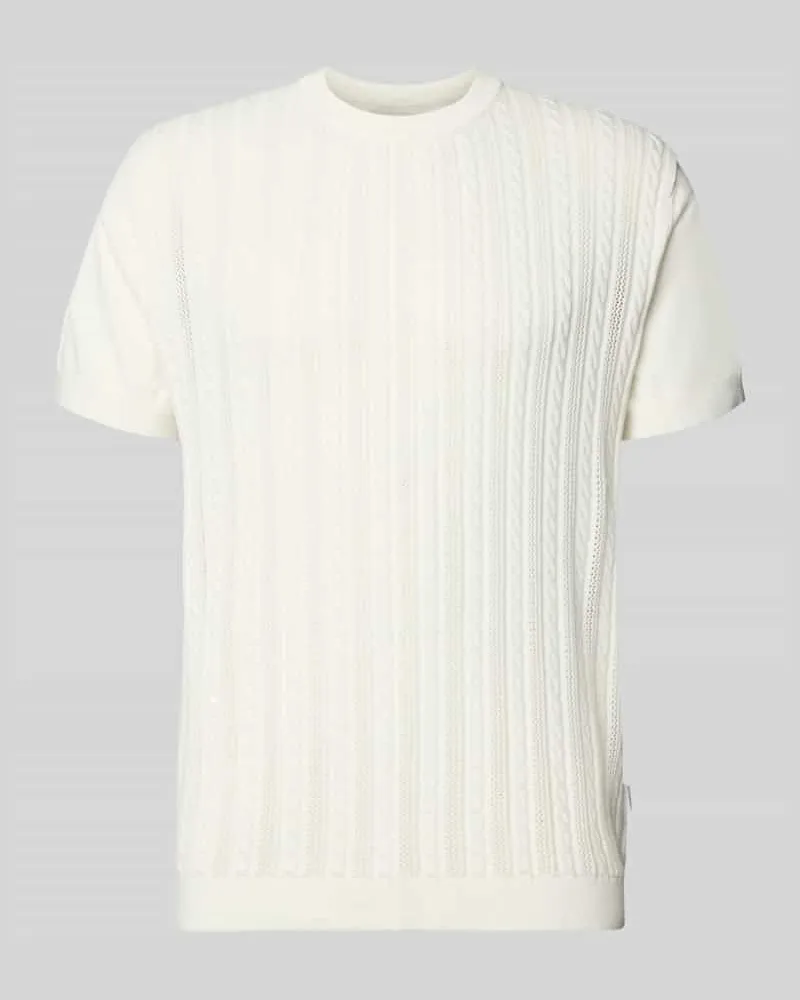 Lindbergh T-Shirt mit Zopfmuster Weiss