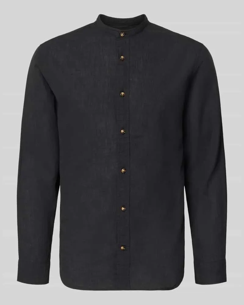 Jack & Jones Regular Fit Freizeithemd aus Baumwoll-Leinen-Mix Black