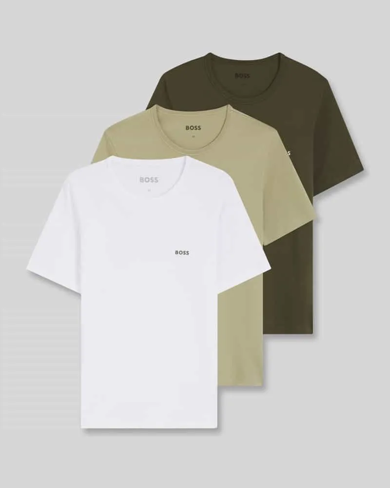 HUGO BOSS Slim Fit T-Shirts aus reiner Baumwolle im 3er-Pack Oliv